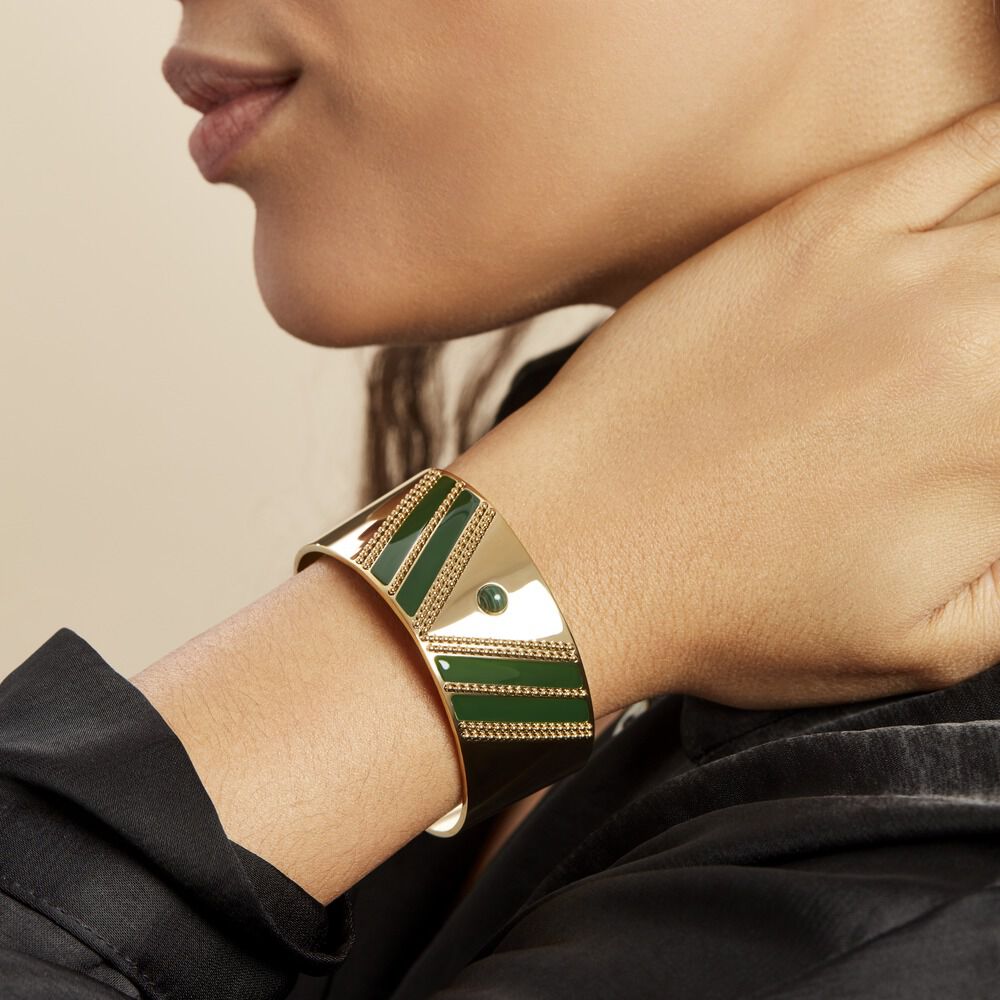 Bracelet Manchette Imagine Tamera Acier Jaune Malachite - Bracelets Pierre Femme | Marc Orian