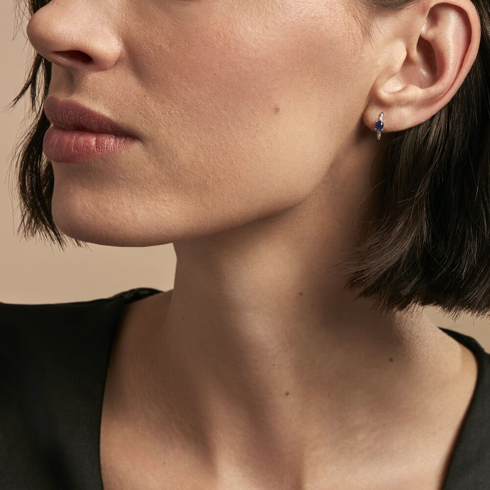Demi Créoles Barrett Or Blanc Saphir Diamant - Créoles Femme | Marc Orian