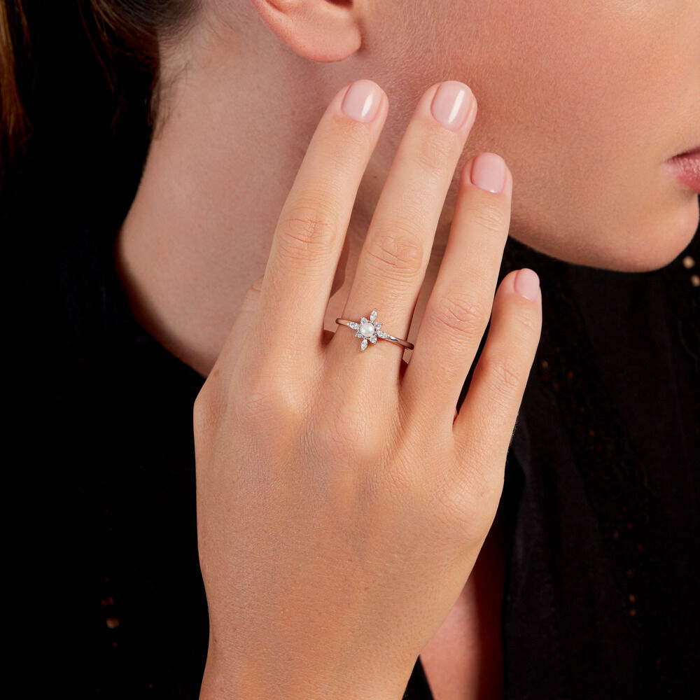 Bague Rhoda Argent Blanc Perle De Culture Oxyde De Zirconium - Bagues de promesse Femme | Marc Orian