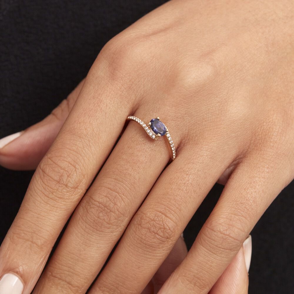 Bague Loriane Or Jaune Iolite Et Oxyde De Zirconium - Bagues pierres fines Femme | Marc Orian