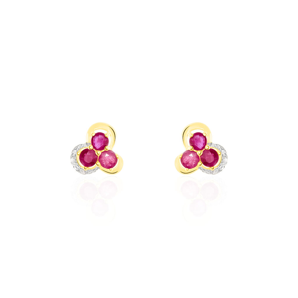 Boucles D'oreilles Puces Orchidea Or Jaune Diamant Et Rubis - Puces Femme | Marc Orian