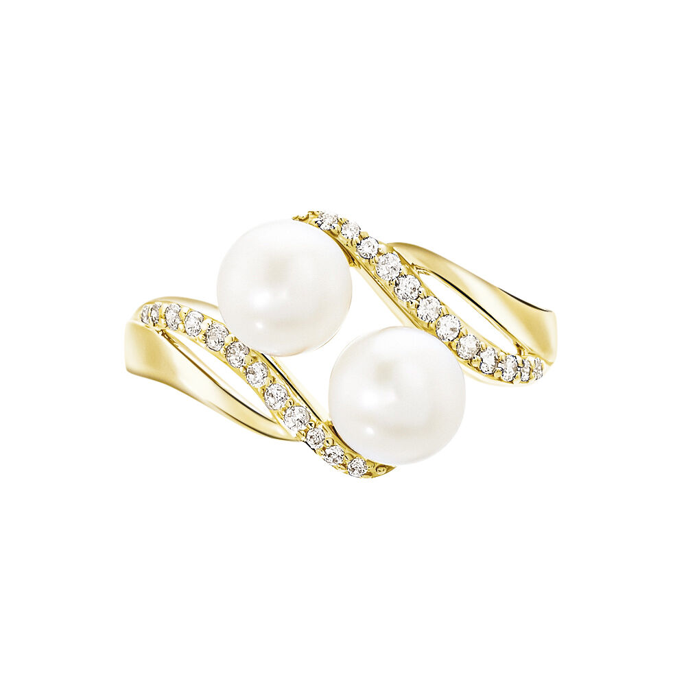 Bague Loeva Or Jaune Perle De Culture Et Oxyde De Zirconium - Bagues vintage Femme | Marc Orian