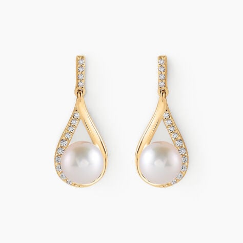 Boucles D'oreilles Pendantes Helin Or Jaune Perle De Culture Et Oxyde - Boucles d'oreilles mariage Femme | Marc Orian