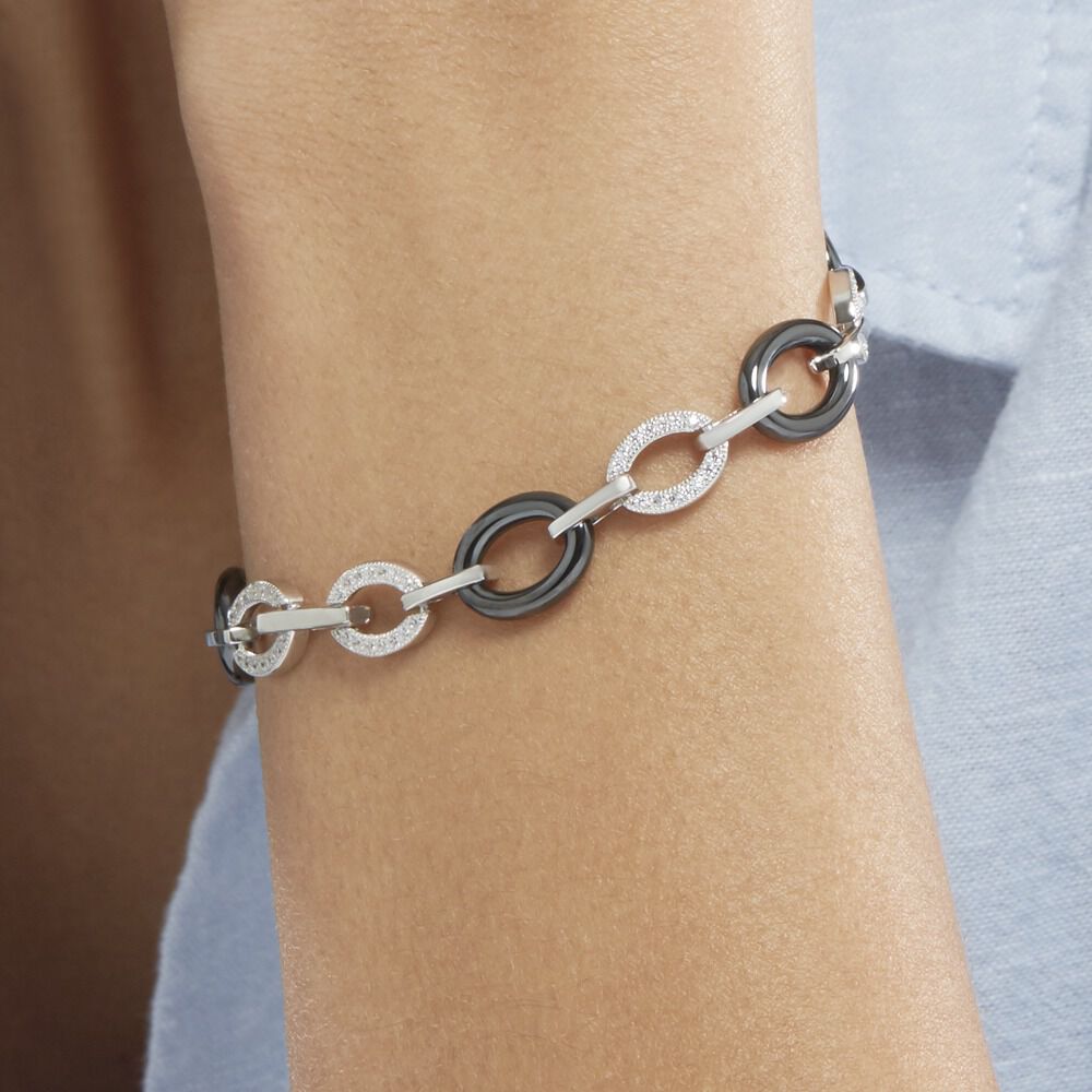 Bracelet Nowell Argent Blanc Oxyde De Zirconium Et C&eacute;ramique - Bracelets cha&icirc;nes Femme | Marc Orian