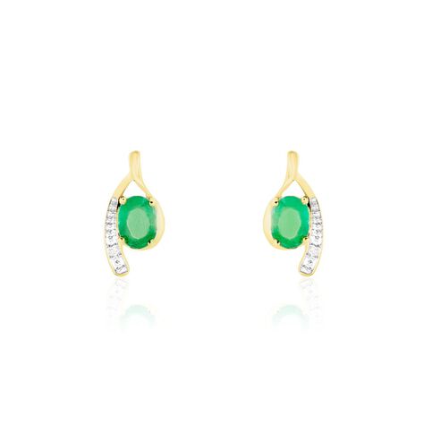 Bijoux D'oreilles Emotion Or Jaune Emeraude Diamant - Clous d'oreilles Femme | Marc Orian
