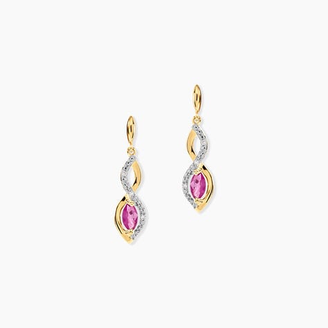 Boucles D'oreilles Pendantes Ondulations Or Bicolore Rubis Et Diamant - Boucles d'oreilles mariage Femme | Marc Orian