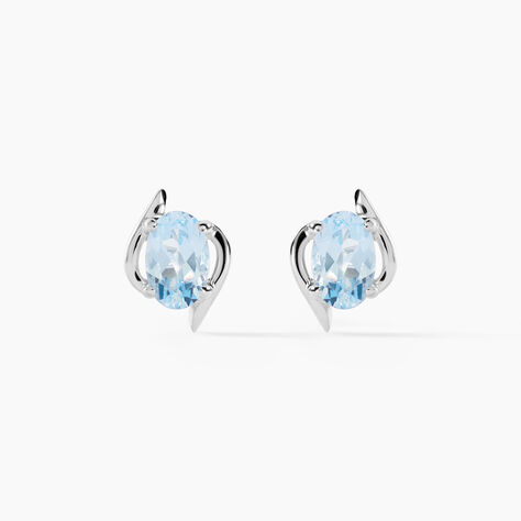 Boucles D'oreilles Puces Vrille Ovale Or Blanc Topaze - Puces Femme | Marc Orian