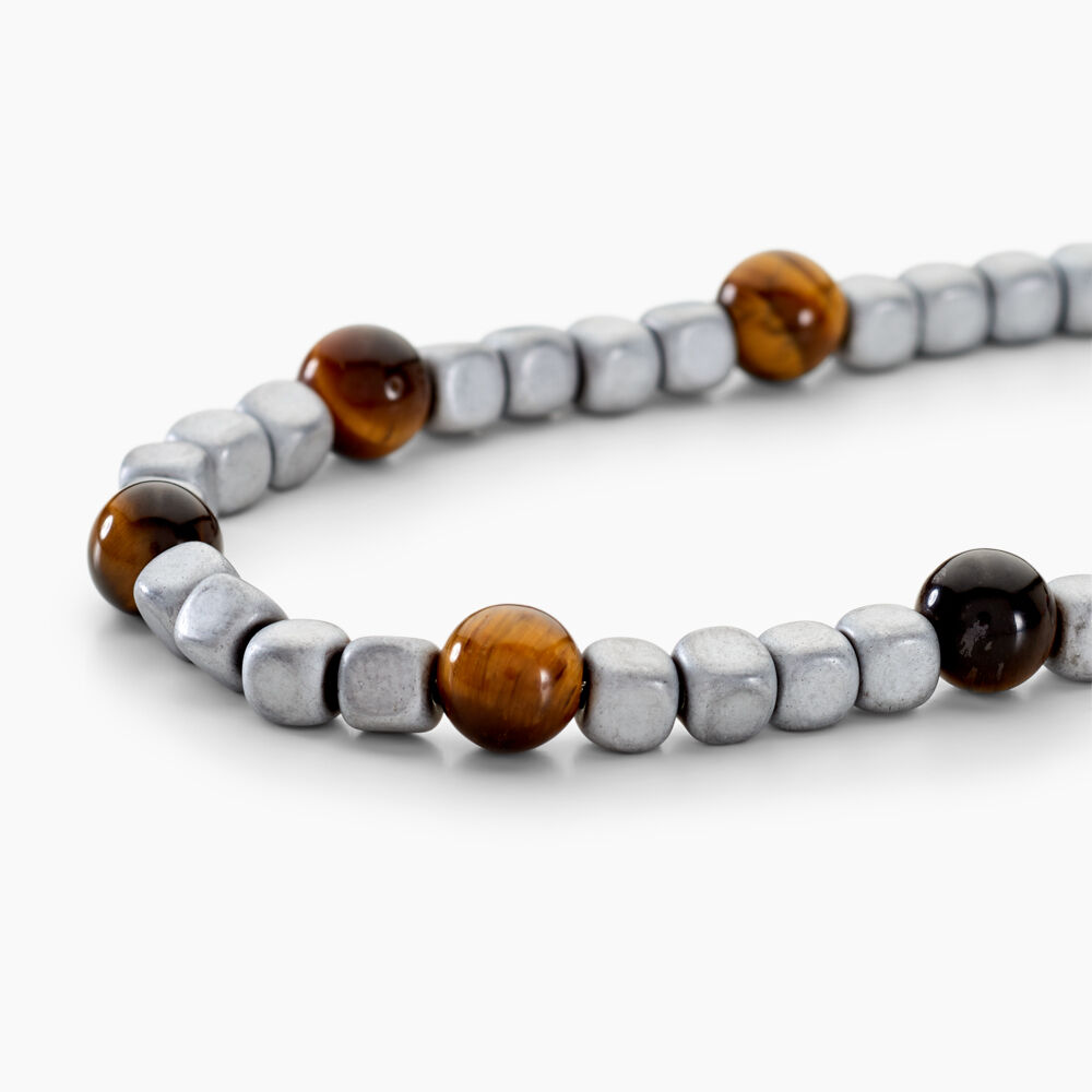 Bracelet Ole Acier Blanc Oeil De Tigre Hématite - Bracelets chaînes Homme | Marc Orian