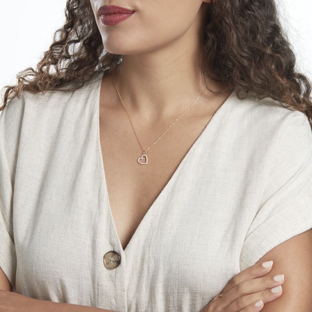 Pendentif Coeur Penche Or Jaune Oxyde De Zirconium - Pendentifs Famille | Marc Orian