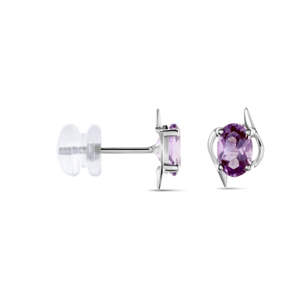 Boucles D'oreilles Puces Vrille Ovale Or Blanc Amethyste - Puces Femme | Marc Orian