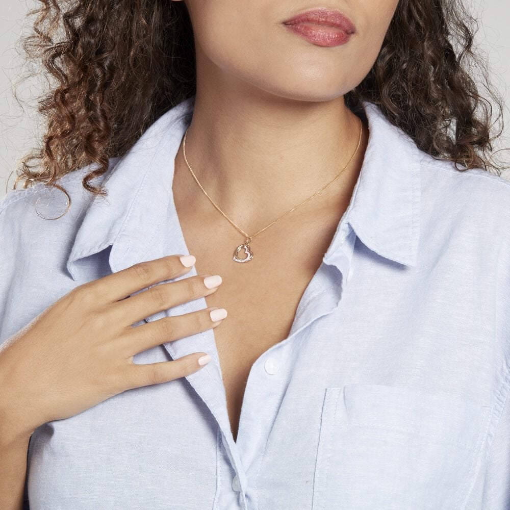 Pendentif Coeur Penche Double Or Tricolore Oxyde De Zirconium - Pendentifs Femme | Marc Orian