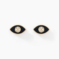 Boucles D'oreilles Puces Matiasma Or Jaune Onyx Diamant