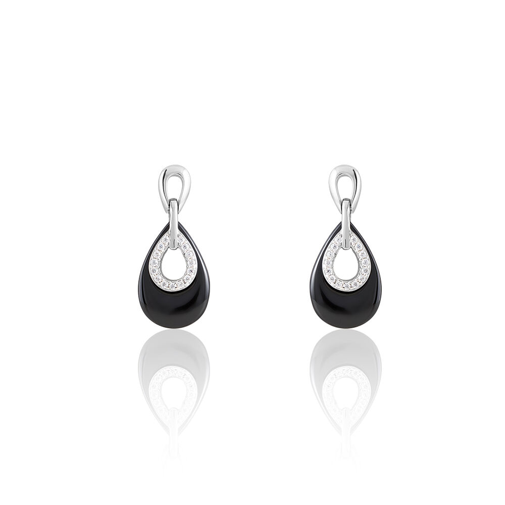 Boucles D'oreilles Pendantes H&eacute;l&eacute;ane Argent Blanc C&eacute;ramique Et Oxyde - Pendantes Femme | Marc Orian