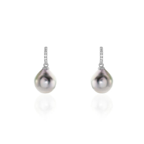Boucles D'oreilles Puces Gatiene Or Blanc Perle De Culture Et Diamant - Pendantes Femme | Marc Orian