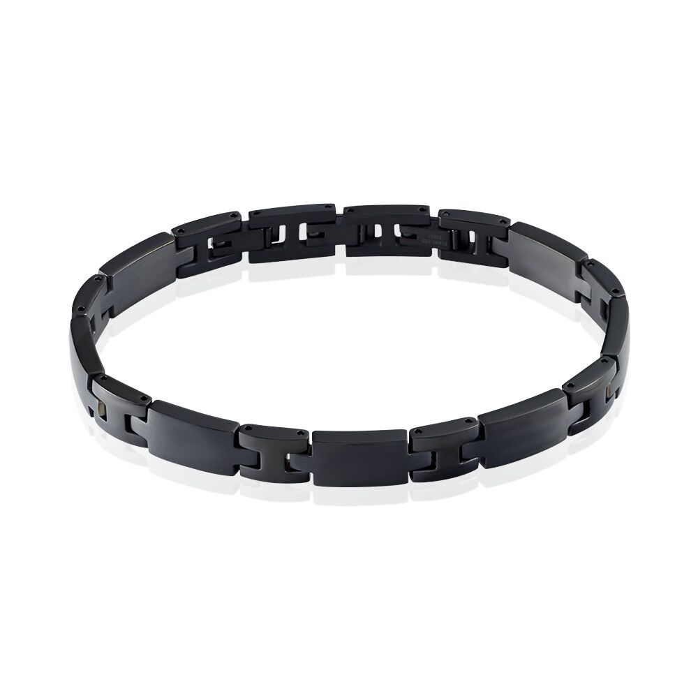 Bracelet Homme - Collection Lookeven | Acier & Cuir Noir | Design Chic