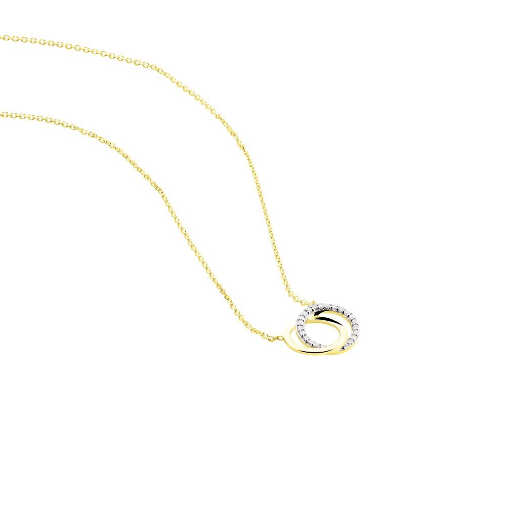 ABSOLU Damen Collier Gold Bicolor 375 (9 Karat) Diamant Wei&szlig; 0,07 ct Kreis - Colliers avec pierres Femme | Marc Orian