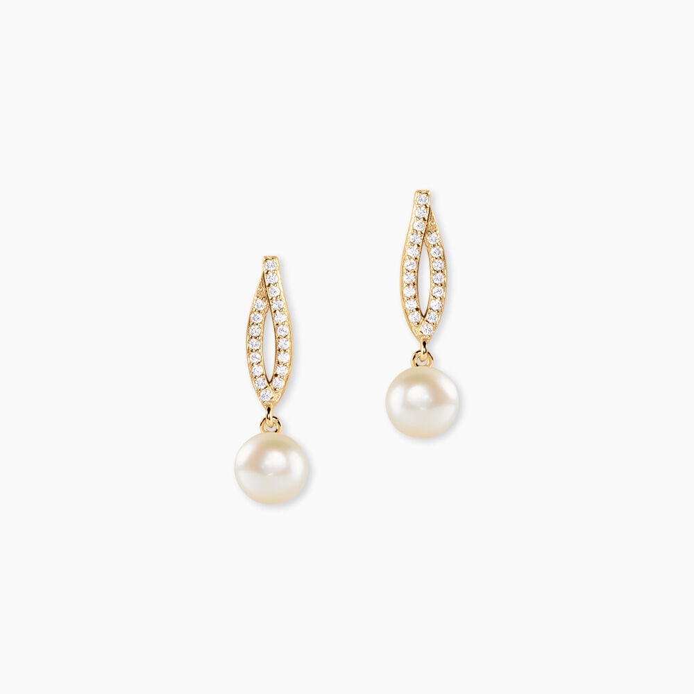 Boucles D'Oreilles Pendantes Tesnimae Argent Dor&eacute; A L'Or 750/1000 Perle De Culture Oxyde De Zirconium - Pendantes Femme | Marc Orian