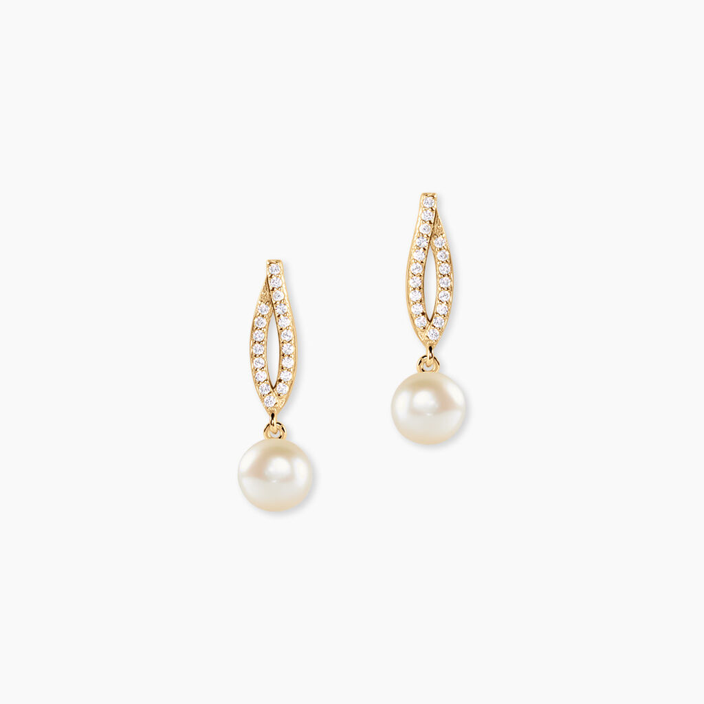 Boucles D'Oreilles Pendantes Tesnimae Argent Dor&eacute; A L'Or 750/1000 Perle De Culture Oxyde De Zirconium - Pendantes Femme | Marc Orian