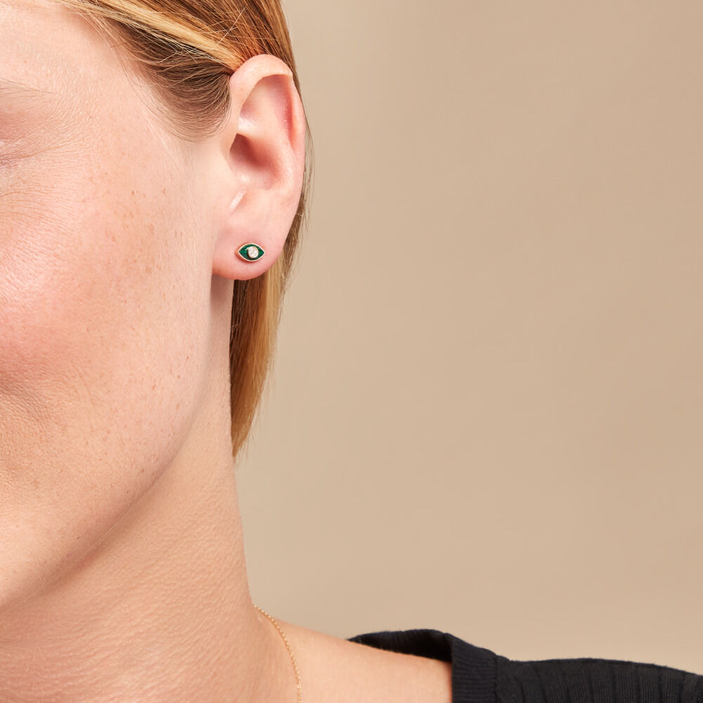 Boucles D'oreilles Puces Matiasma Or Jaune Malachite Diamant - Puces Femme | Marc Orian