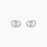 Boucles D'oreilles Puces Edmee Double Cercles Or Blanc Oxyde - Puces Femme | Marc Orian