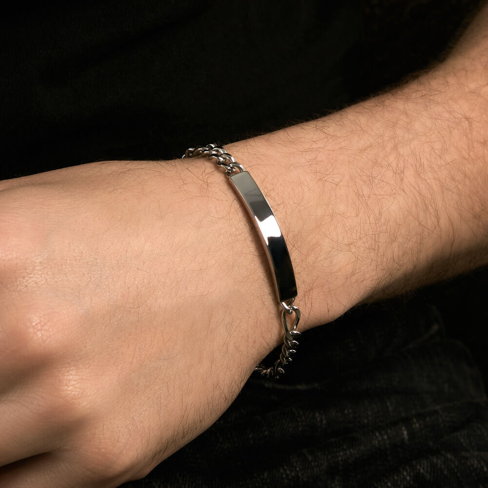 Bracelet Identit&eacute; Acier Blanc Jimmy - Gourmettes Homme | Marc Orian