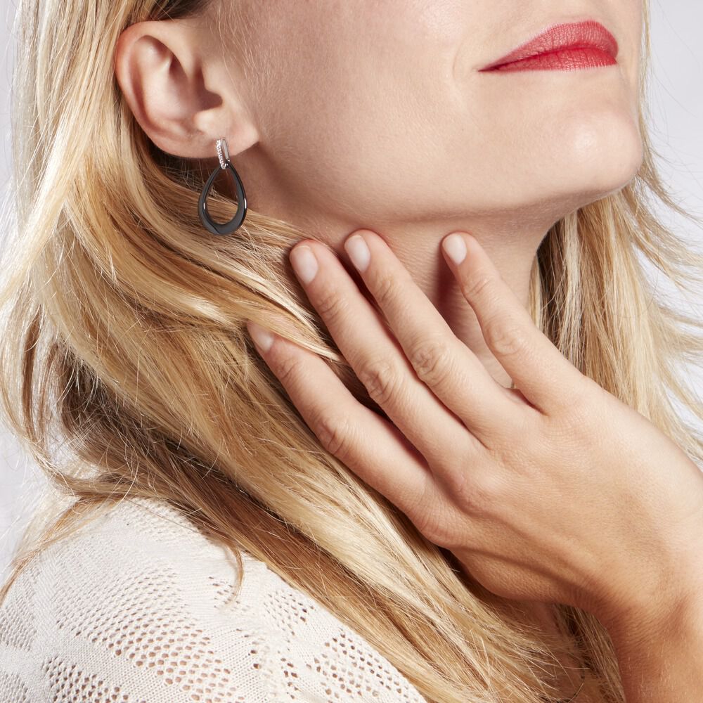 Boucles D'oreilles Pendantes Nelly Argent Blanc Céramique Et Oxyde - Pendantes Femme | Marc Orian