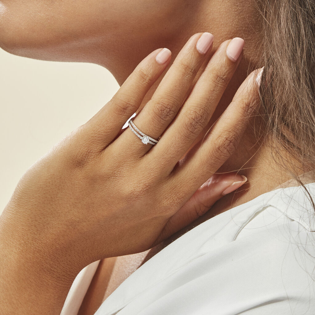 Bague Vrille Double Or Blanc Oxyde De Zirconium - Bagues Solitaire Femme | Marc Orian