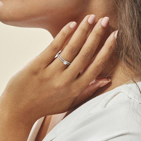 Bague Vrille Double Or Blanc Oxyde De Zirconium - Bagues Solitaire Femme | Marc Orian