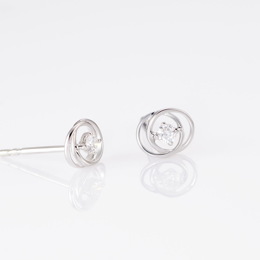 Boucles D'oreilles Puces Nid D'amour Or Blanc Diamant - Puces Femme | Marc Orian