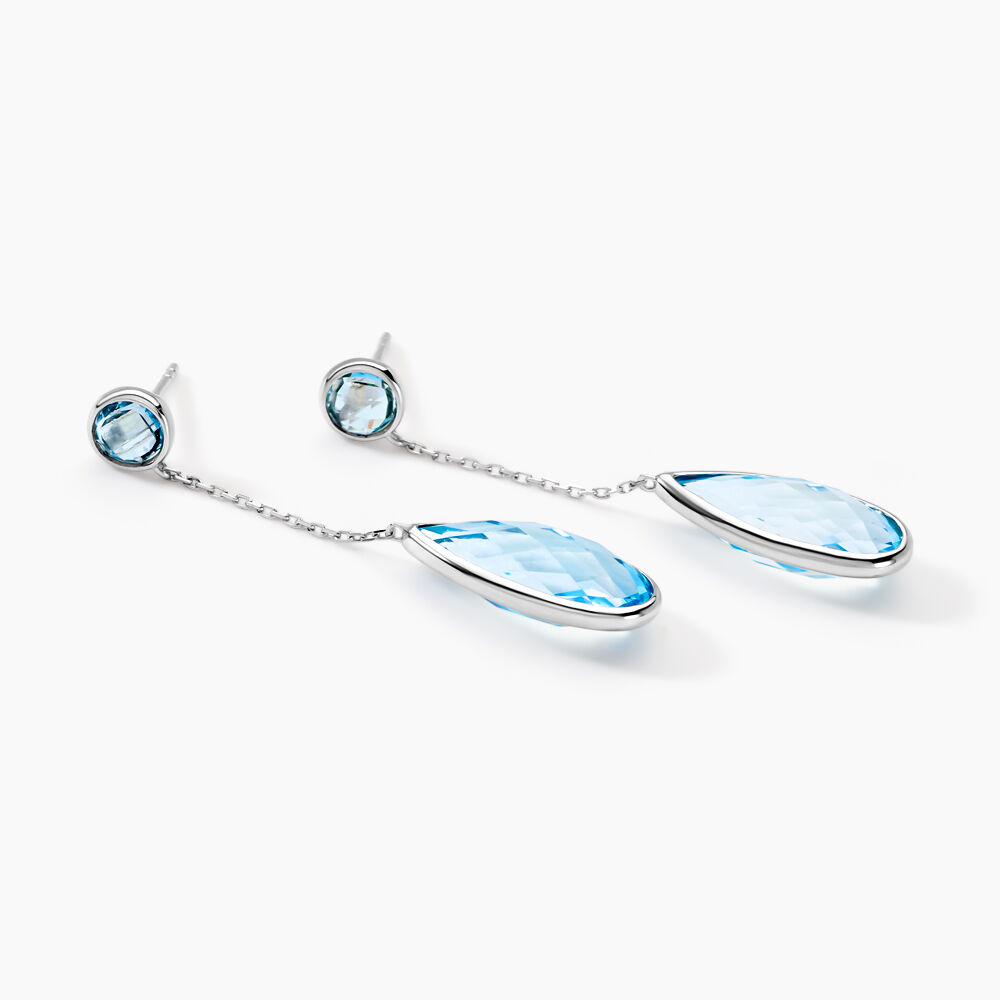 Boucles D'oreilles Pendantes Dennis Or Blanc Topaze - Pendantes Femme | Marc Orian