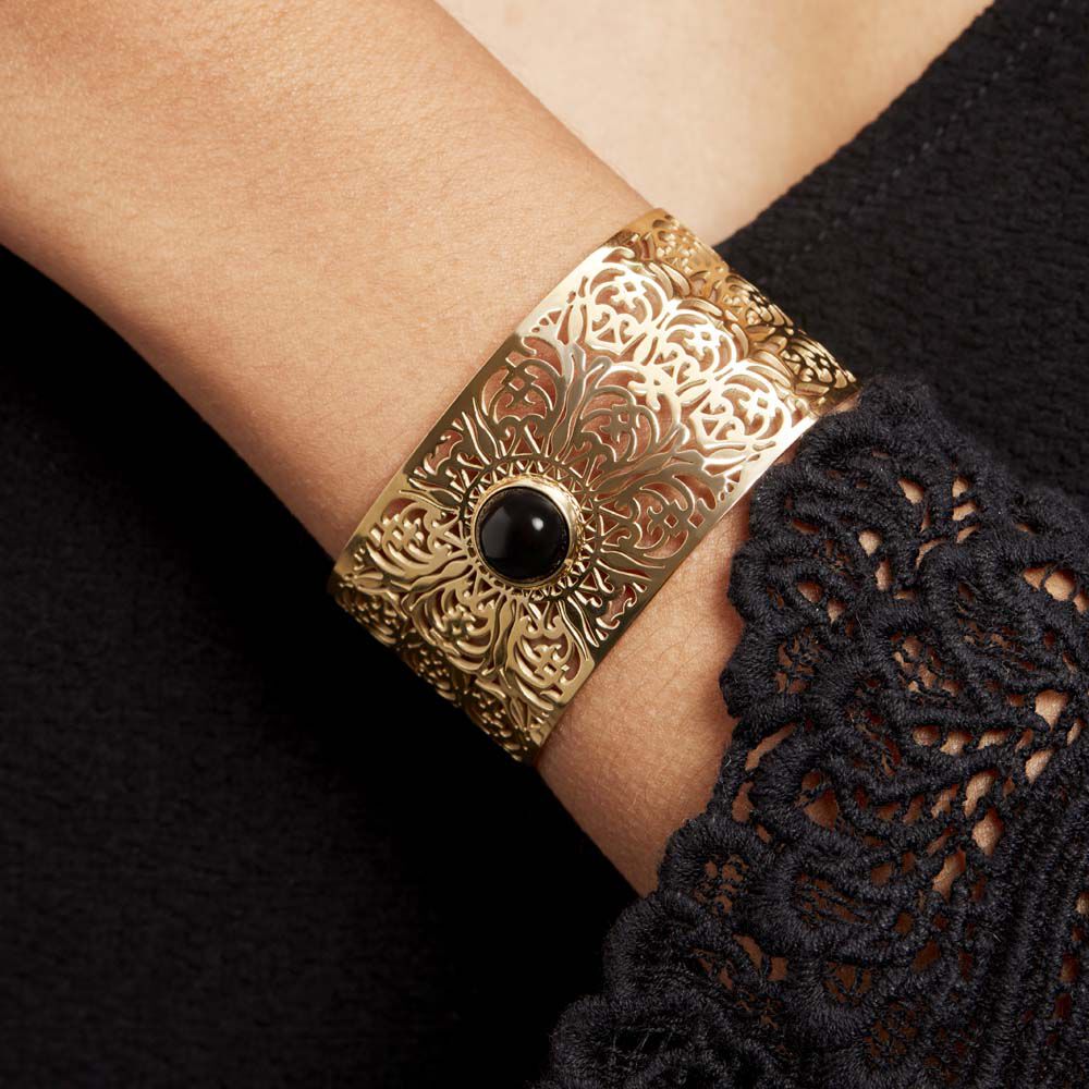 Bracelet Jonc Acier Doré Maurits Agate - Bracelets joncs Femme | Marc Orian