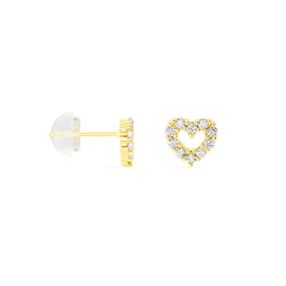 Boucles D'oreilles Puces Coeur Ajoure Or Jaune Oxyde De Zirconium - Puces Femme | Marc Orian