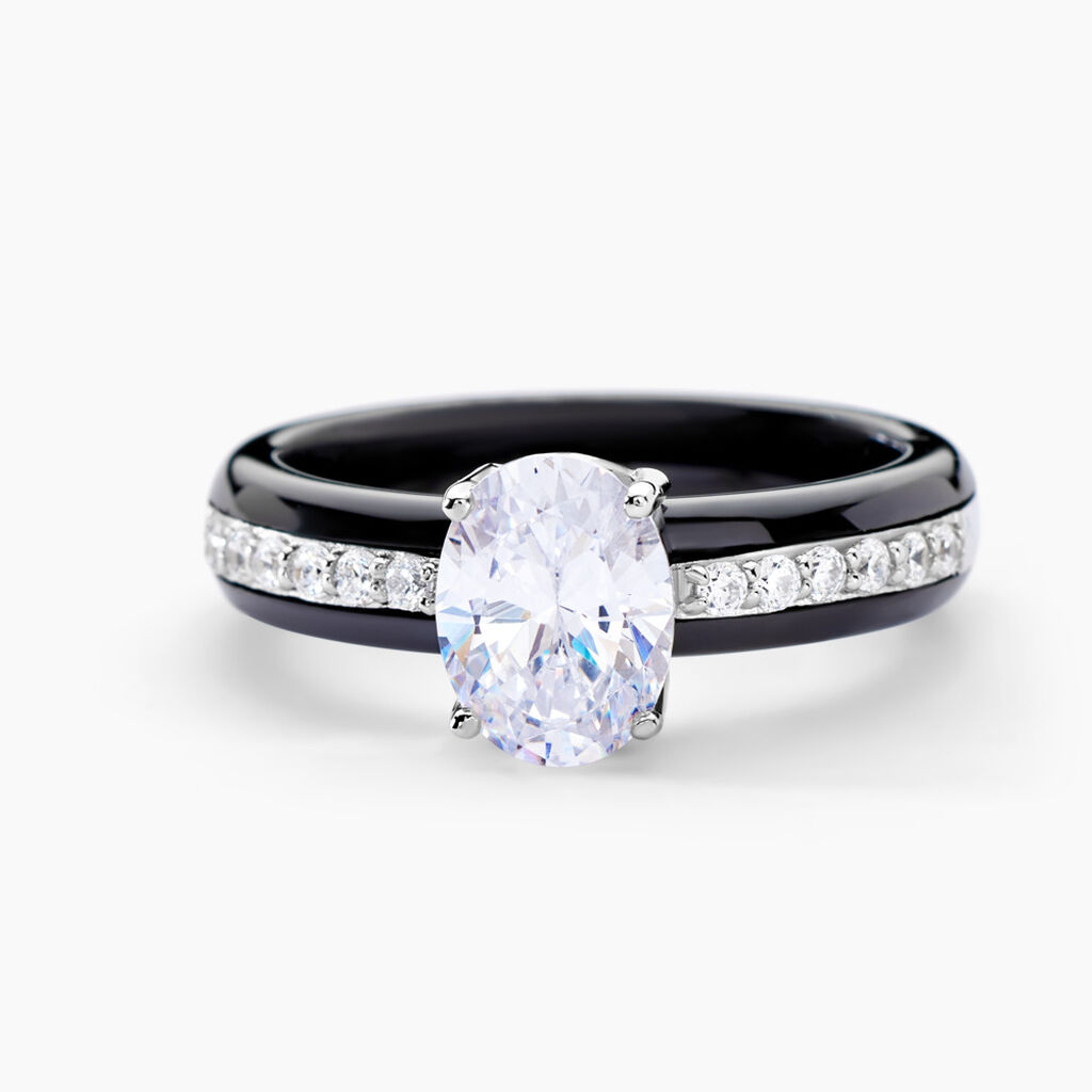 Bague Solitaire Neville Argent Blanc C&eacute;ramique Et Oxyde De Zirconium - Bagues de promesse Femme | Marc Orian