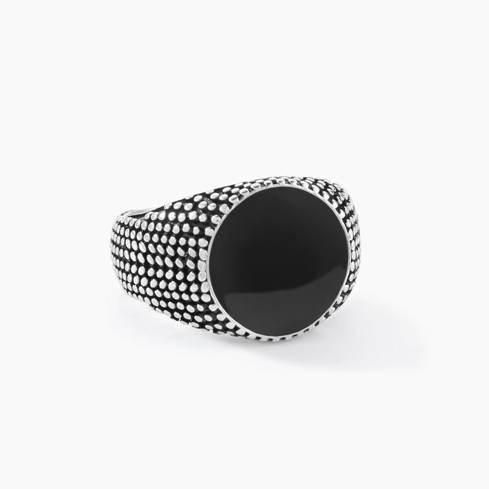 Bague Argent Blanc Tom Email Noir - Bagues grosses Homme | Marc Orian