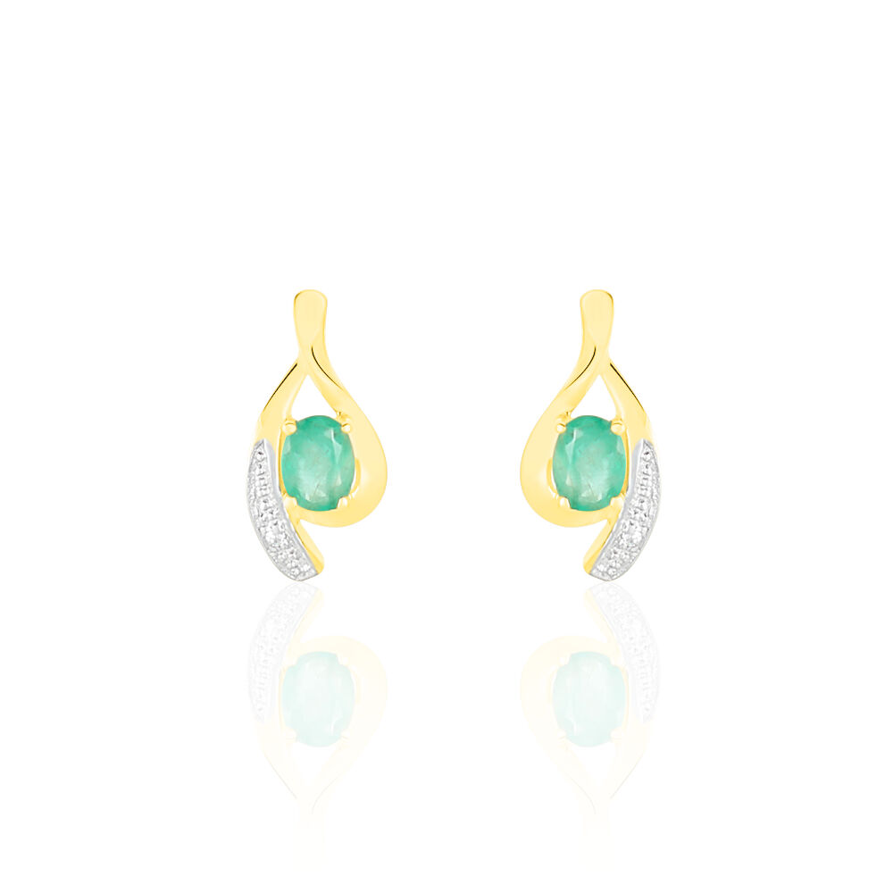 Boucles D'oreilles Puces Sagesse Or Jaune Emeraude Et Diamant - Puces Femme | Marc Orian