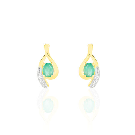 Boucles D'oreilles Puces Sagesse Or Jaune Emeraude Et Diamant - Puces Femme | Marc Orian