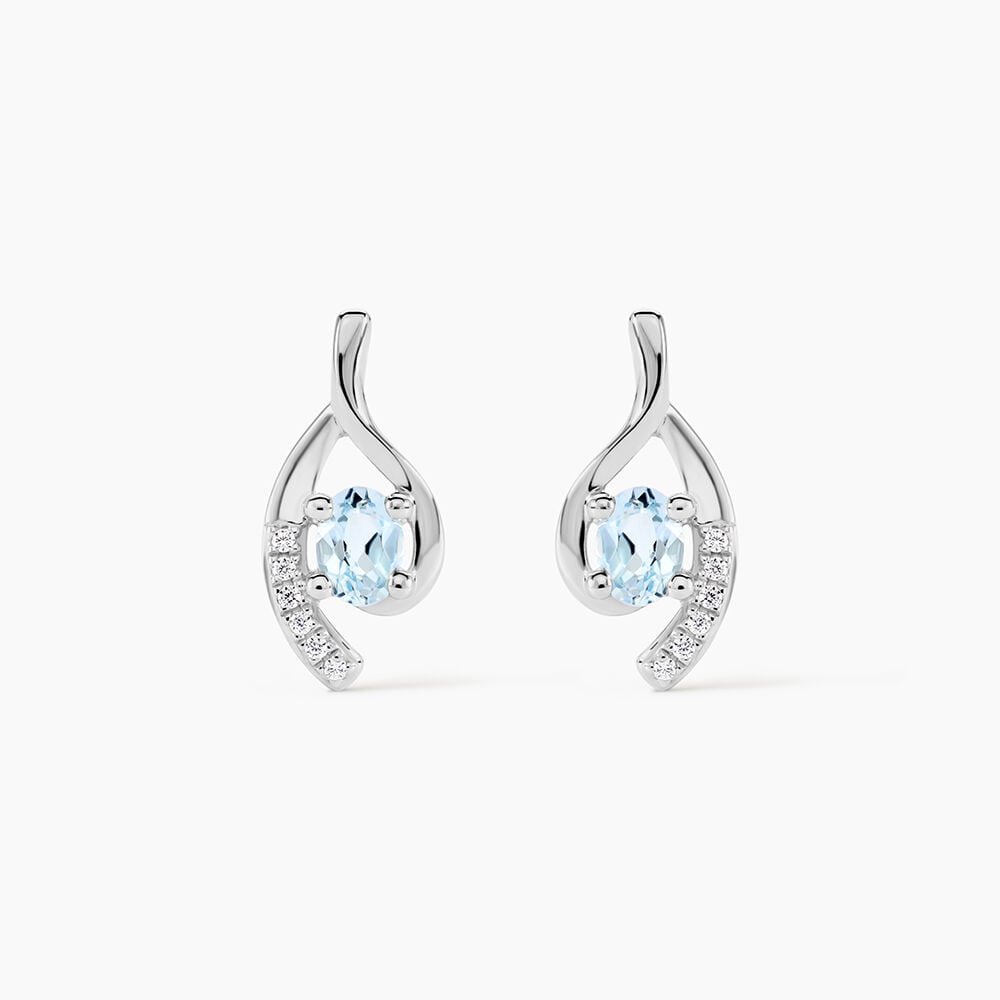 Boucles D'oreilles Sagesse Or Blanc Topaze Oxyde - Puces Femme | Marc Orian