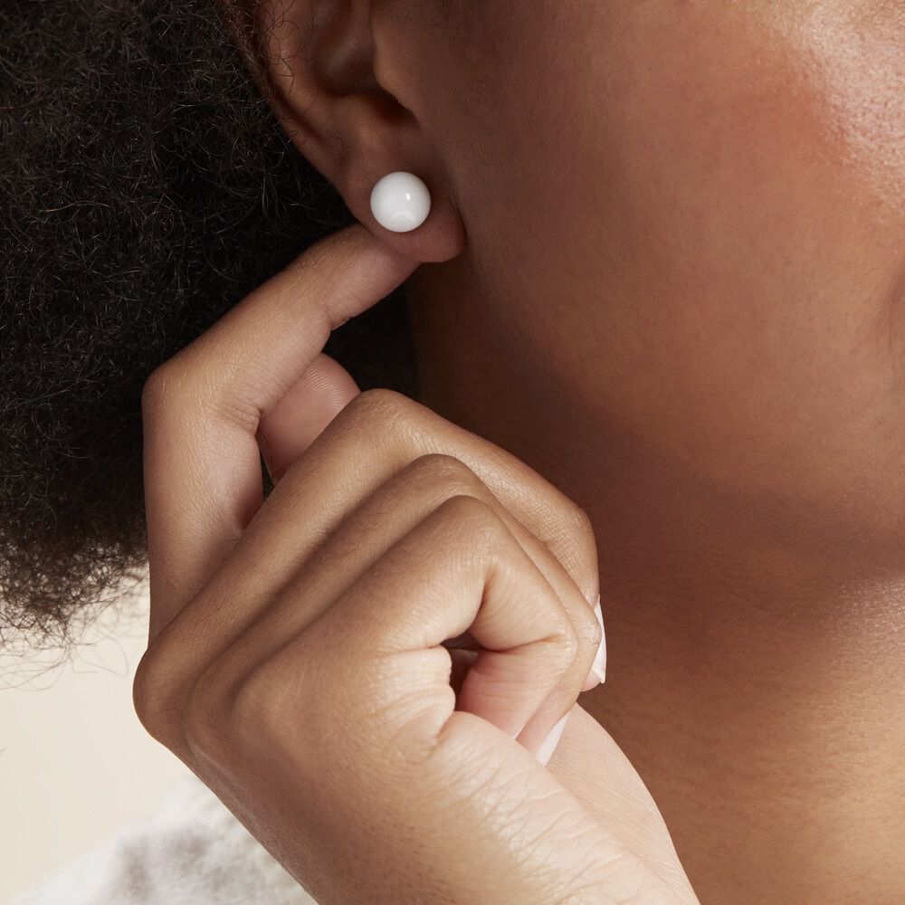 Boucles D'oreilles Puces Orbe Argent Blanc Céramique - Puces Femme | Marc Orian