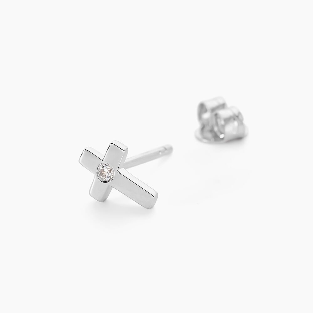 Boucles D'oreilles Puces Laurice Argent Blanc Oxyde De Zirconium - Puces Femme | Marc Orian