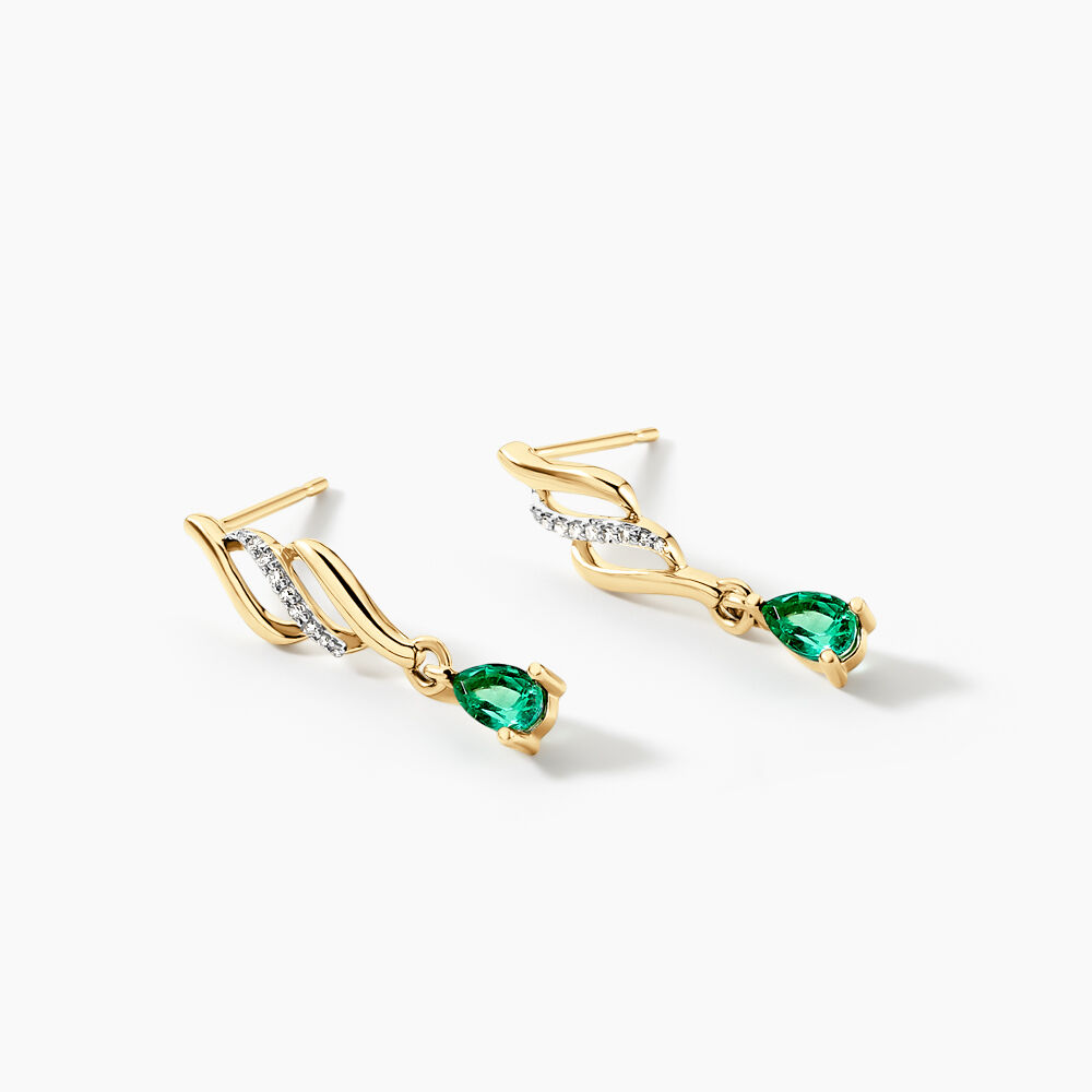 Boucles D'oreilles Pendantes Or Jaune  Patrocle Emeraude Et Diamants -  Femme | Marc Orian