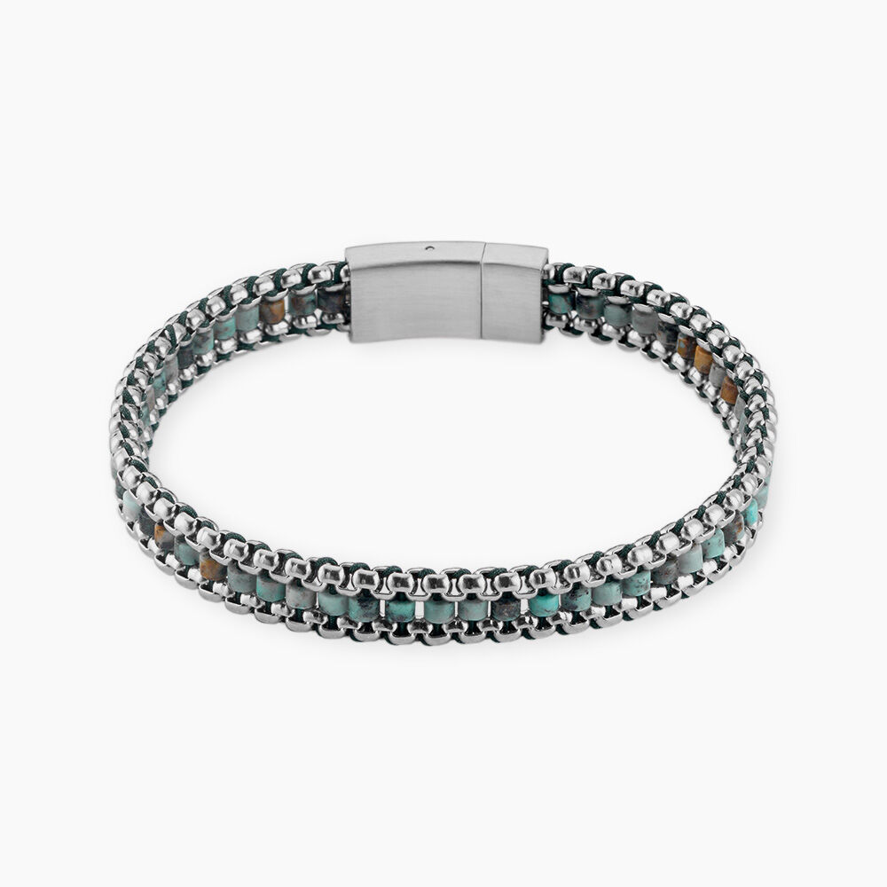 Bracelet Naturel Acier Blanc Jaspe Africain - Bracelets cha&icirc;nes Homme | Marc Orian