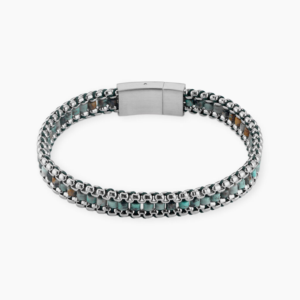 Bracelet Naturel Acier Blanc Jaspe Africain - Bracelets cha&icirc;nes Homme | Marc Orian