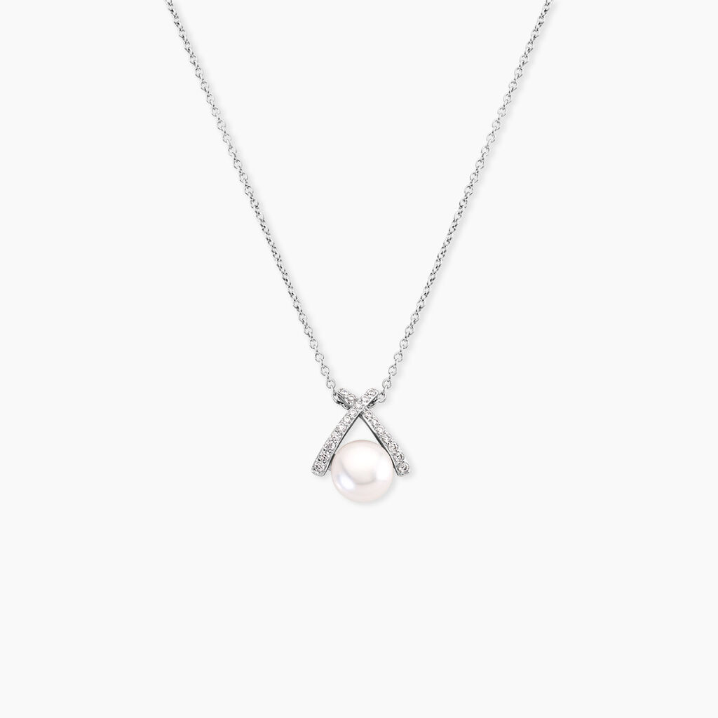 Collier Yacinthe Argent Blanc Perle De Culture Et Oxyde De Zirconium - Colliers avec pierres Femme | Marc Orian