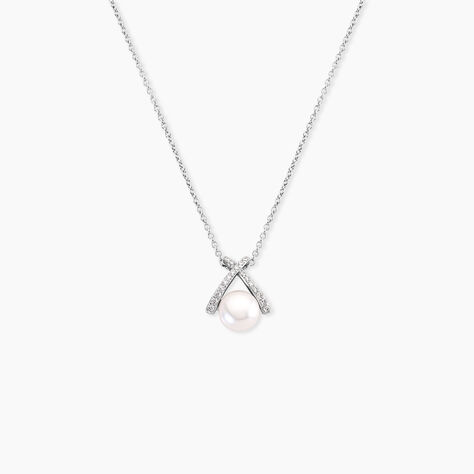 Collier Yacinthe Argent Blanc Perle De Culture Et Oxyde De Zirconium - Colliers avec pierres Femme | Marc Orian