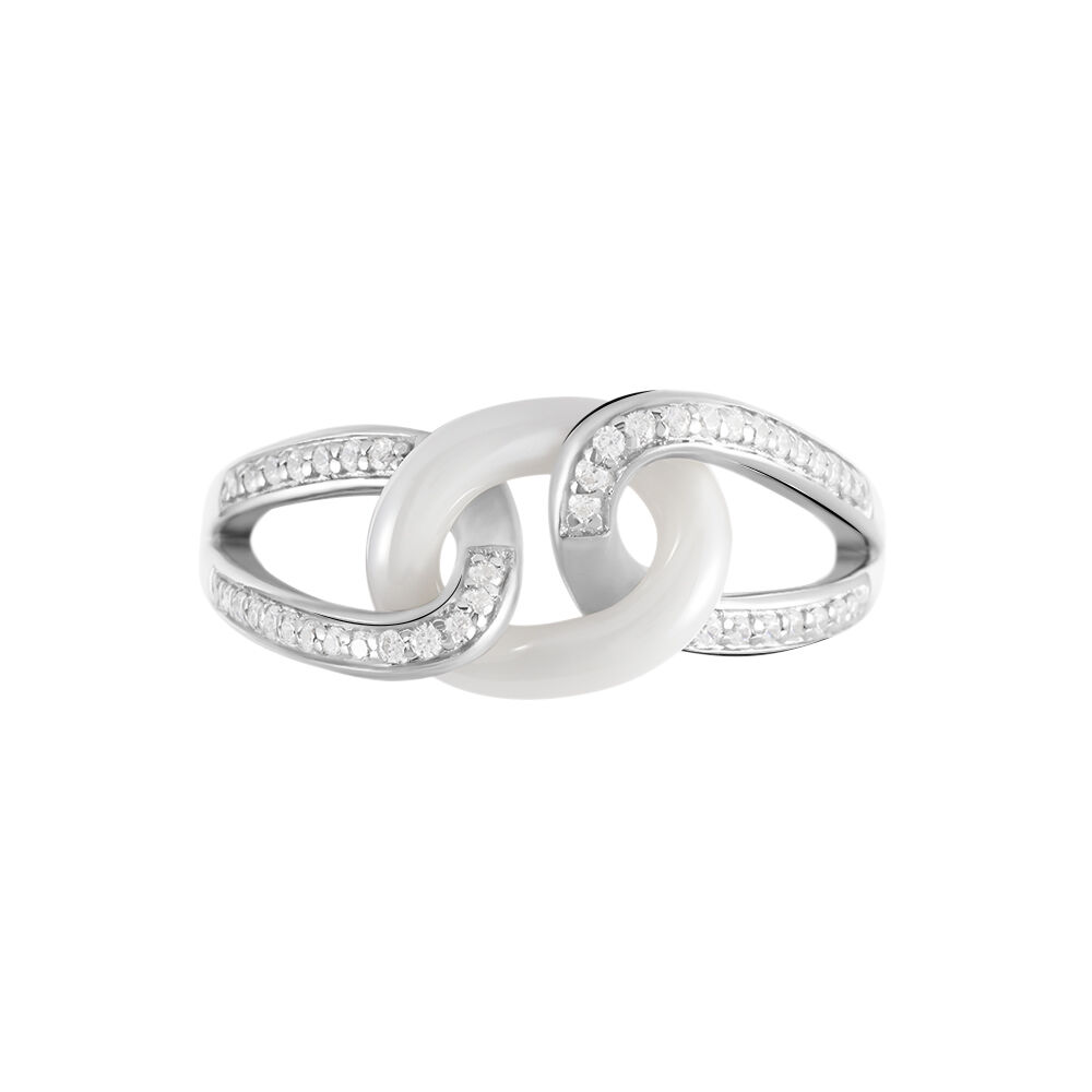 Bague Link Argent Blanc C&eacute;ramique Et Oxyde De Zirconium - Bagues avec pierre Femme | Marc Orian