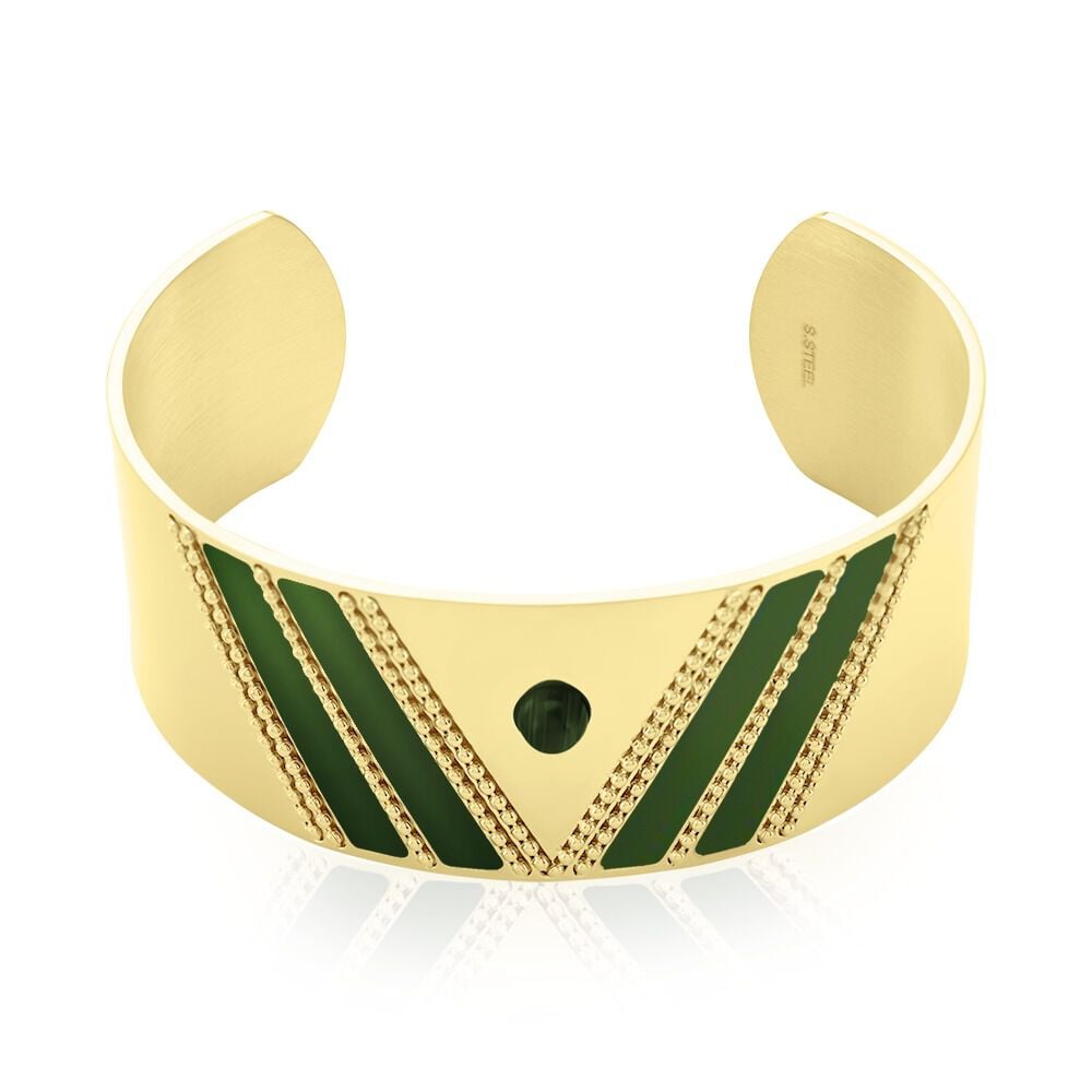 Bracelet Manchette Imagine Tamera Acier Jaune Malachite - Bracelets Pierre Femme | Marc Orian