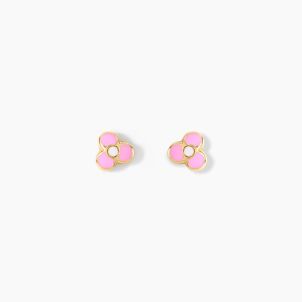 Boucles D'oreilles Puces Fleur Rose Or Jaune - Puces Enfant | Marc Orian