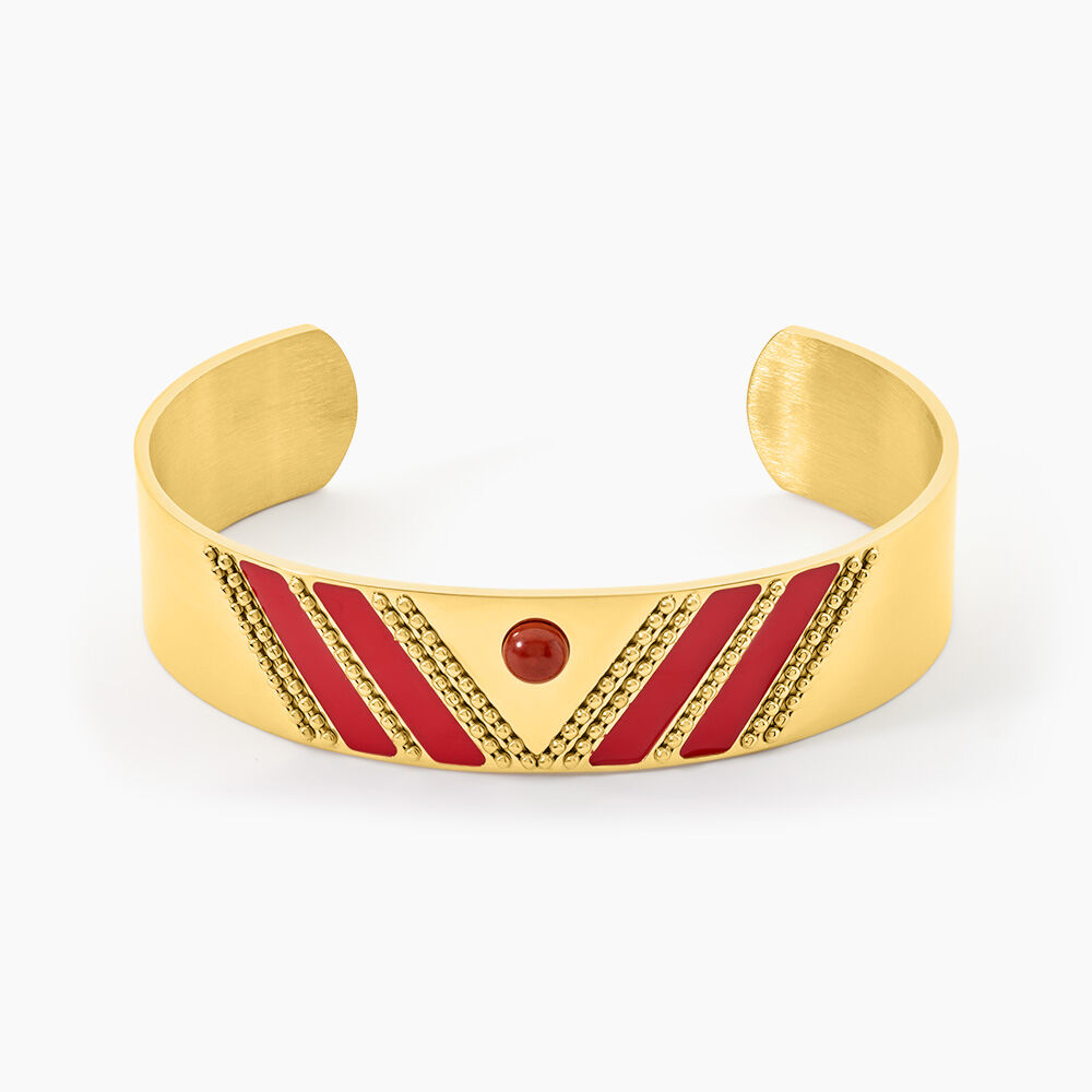 Bracelet Manchette Imagine Tamera Acier Jaune Jaspe - Bracelets Pierre Femme | Marc Orian