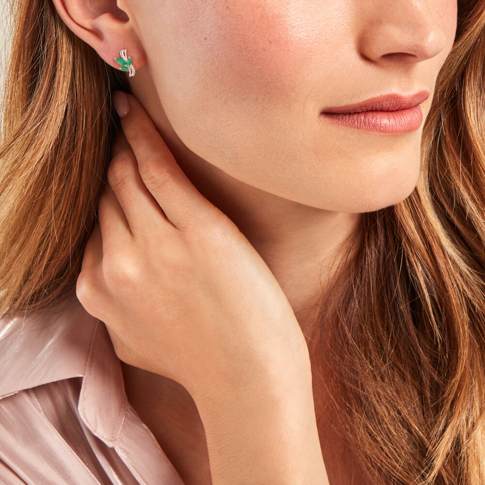 Boucles D'oreilles Puces Angie Or Jaune Emeraude Diamant - Puces Femme | Marc Orian