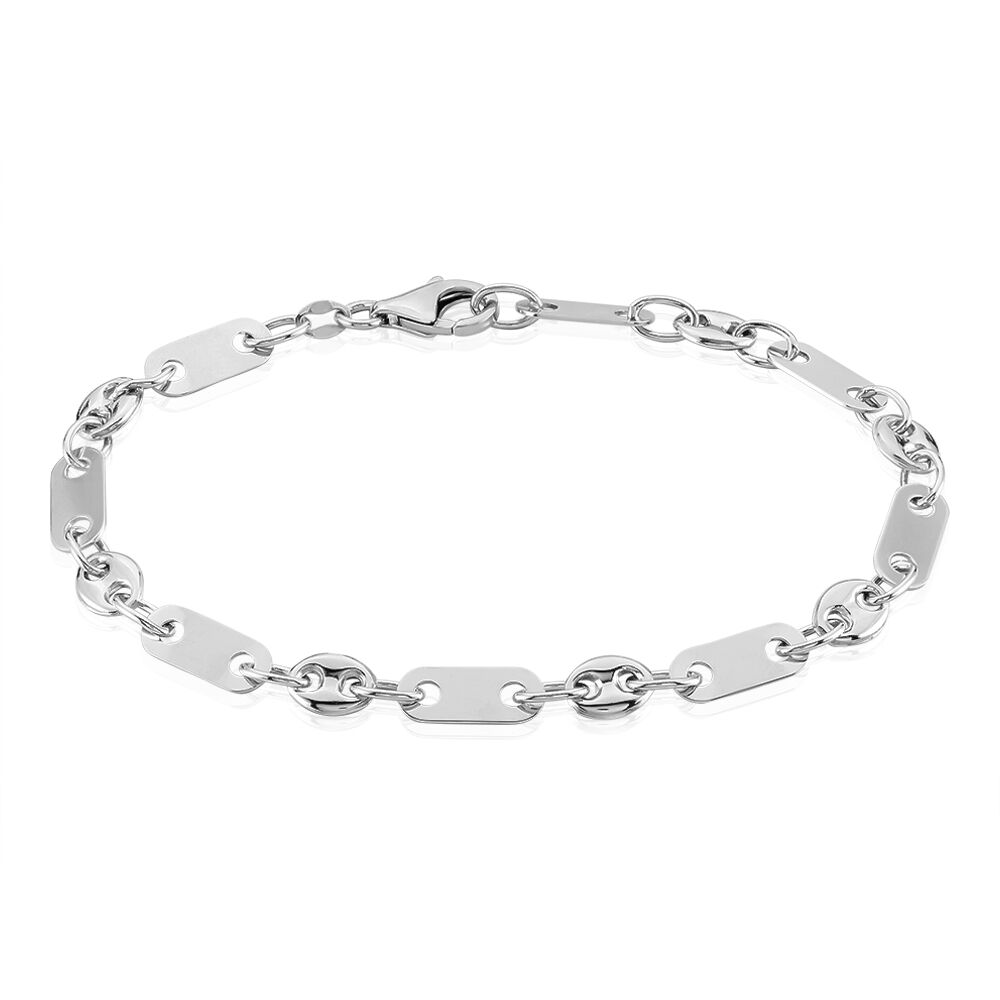 Bracelet Pomeline Maille Grain De Cafe Et Plaquettes Argent Blanc - Bracelets mailles Homme | Marc Orian
